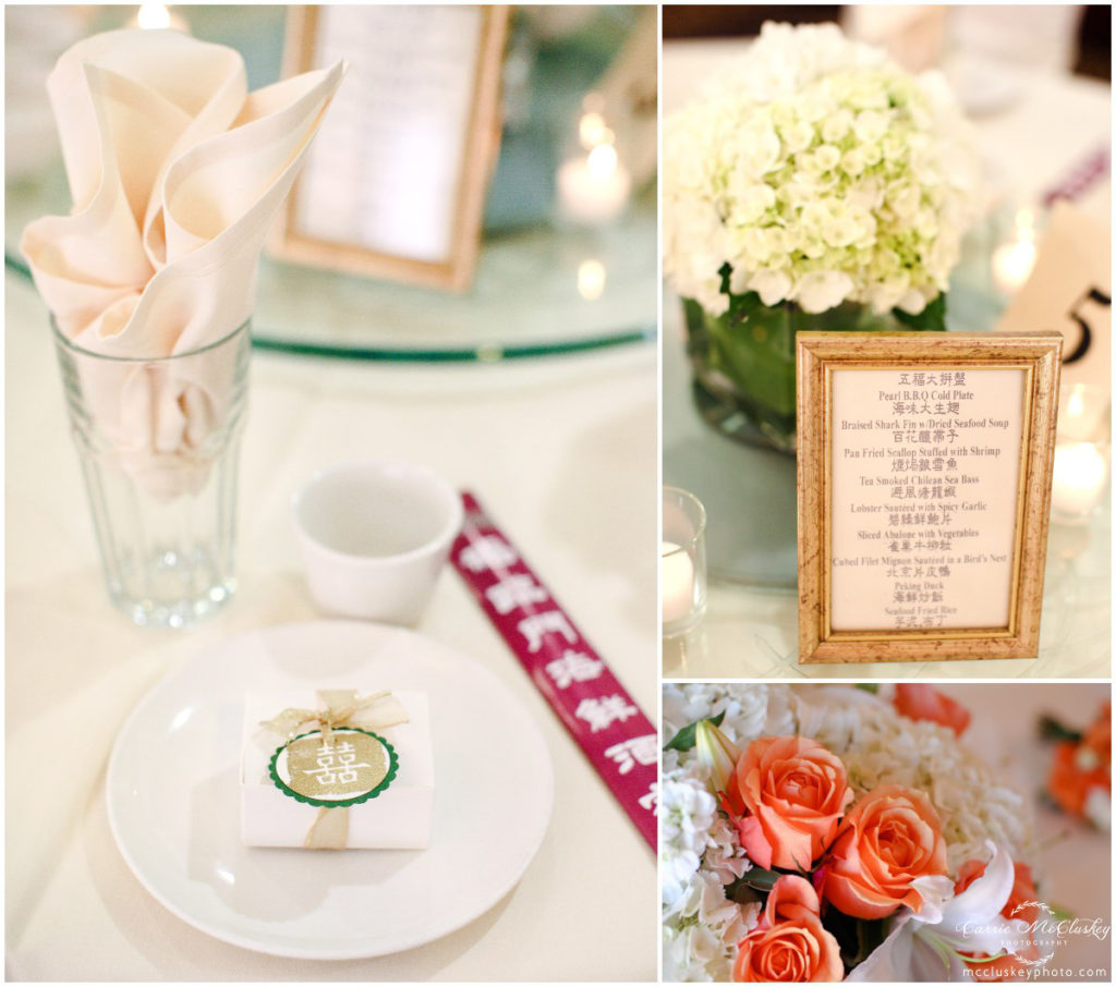 Reception details at the Pearl restaurant in Rancho Bernardo, CA.